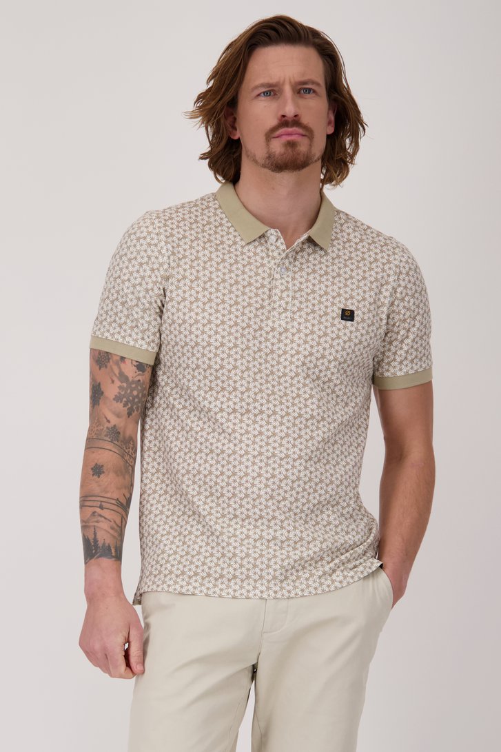 Beige polo met fijne bladerprint  van Ravøtt voor Heren