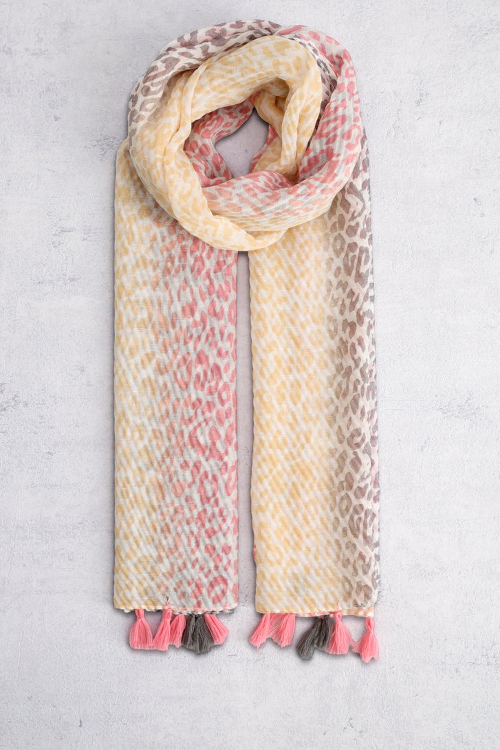 Voorkant van Beige sjaal met luipaardprint door Modeno voor Dames