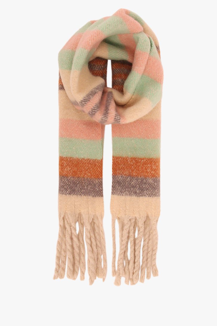 Beige sjaal met zachte kleuren en franjes van Liberty Island voor Dames