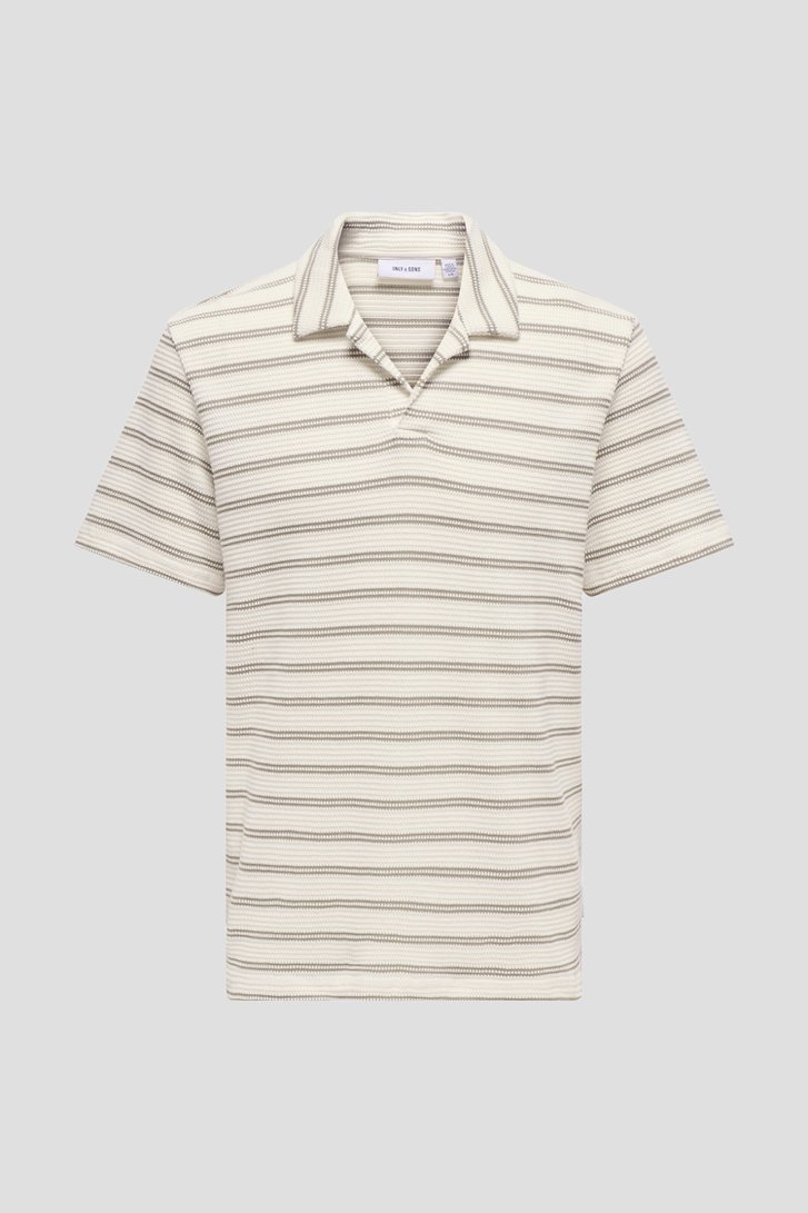 Beige structuurgebreide polo met strepen van ONLY & SONS voor Heren