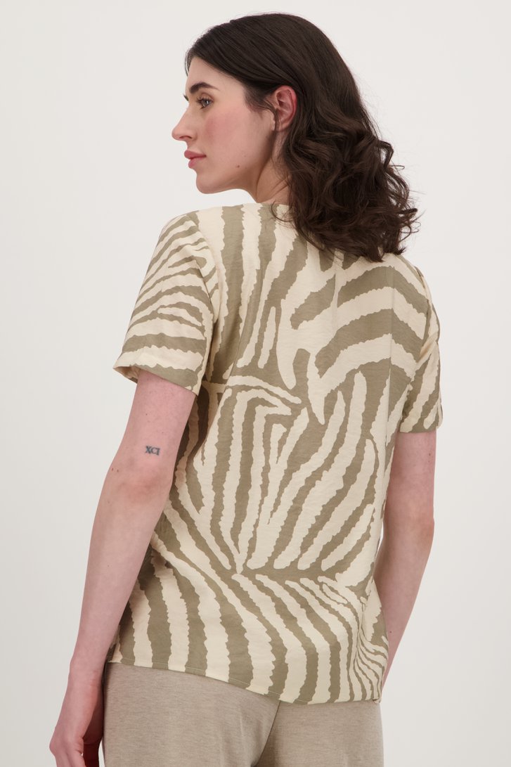 Beige T-shirt met kaki zebra motief van JDY voor Dames