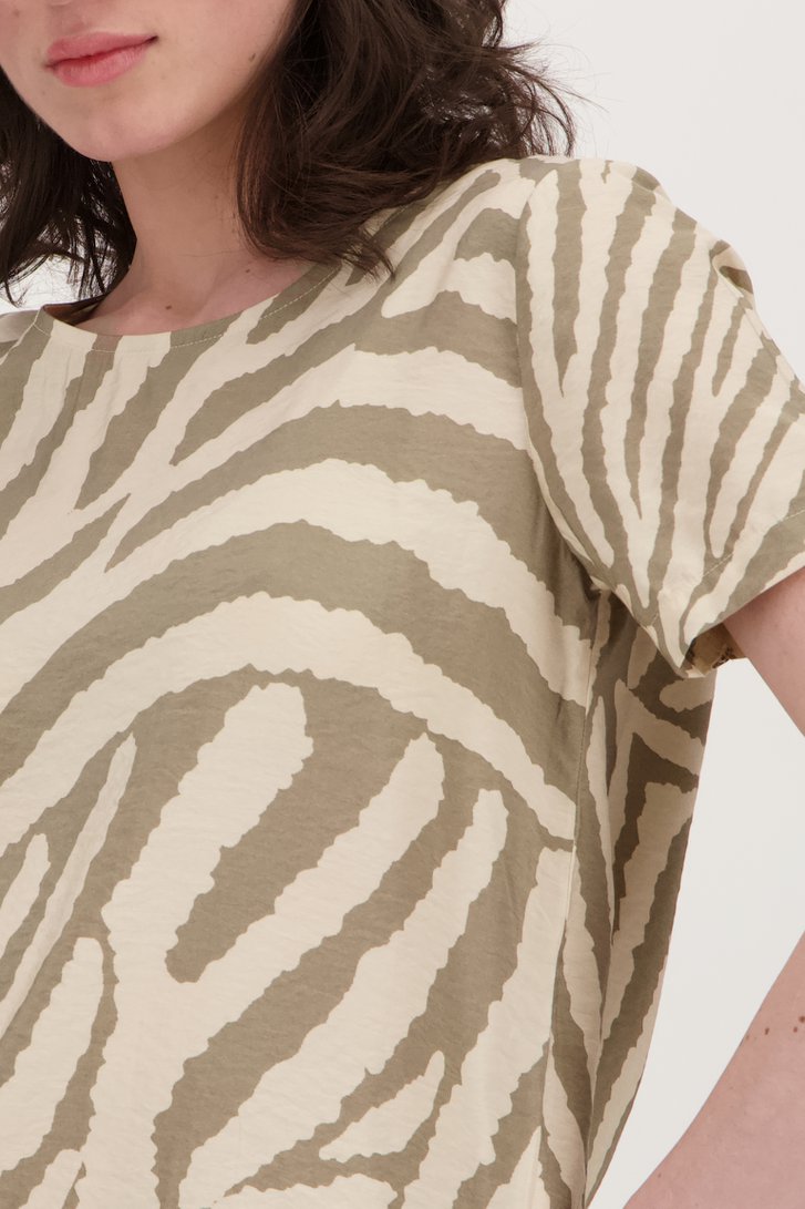 Beige T-shirt met kaki zebra motief van JDY voor Dames
