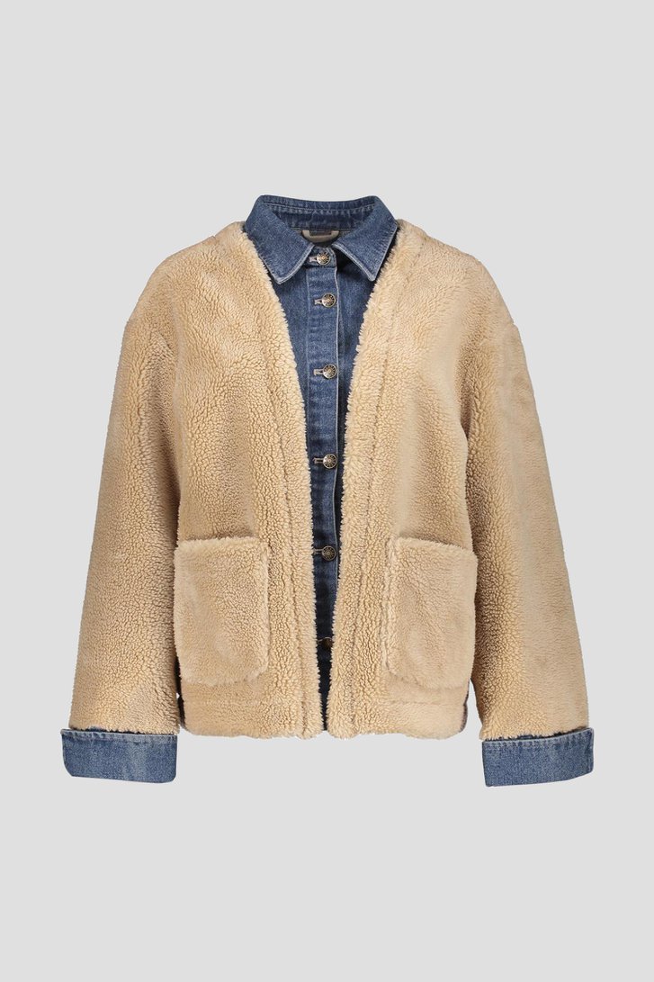Productfoto 1 van Beige teddy jas met denim door Geisha voor Dames