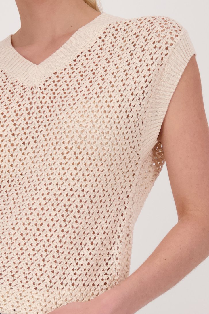 Beige trui met ajourmotief en korte mouwen van Liberty Island voor Dames