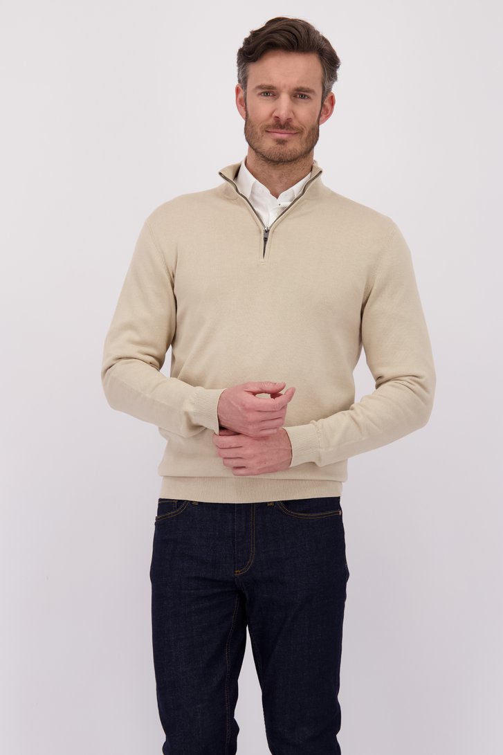 Voorkant van Beige trui met korte rits door Michaelis voor Heren