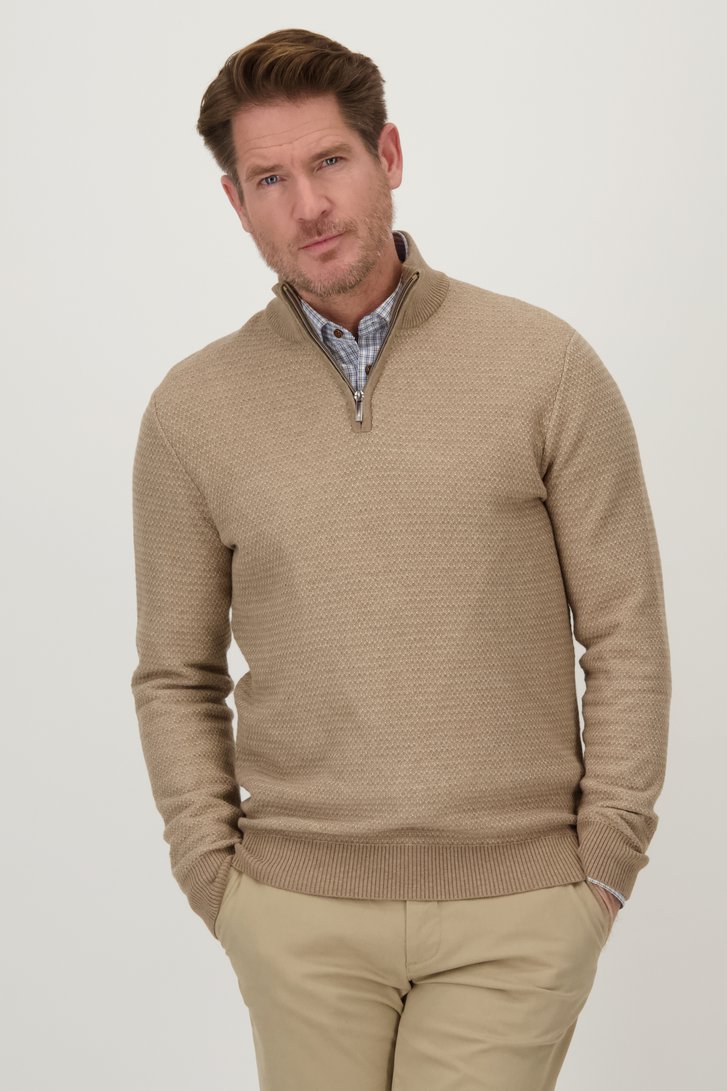 Beige trui met ritskraag van Dansaert Blue voor Heren