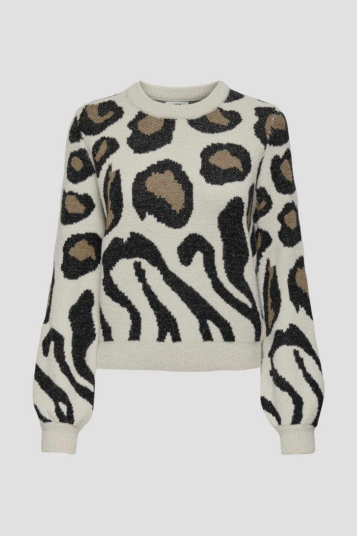 Productfoto 1 van Beige trui met zwarte animal print  door JDY voor Dames