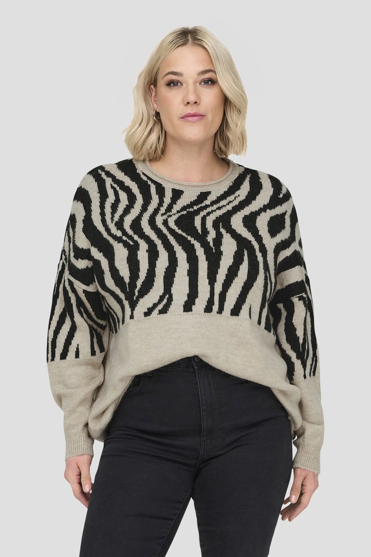 Beige trui met zwarte zebra print van Only Carmakoma voor Dames