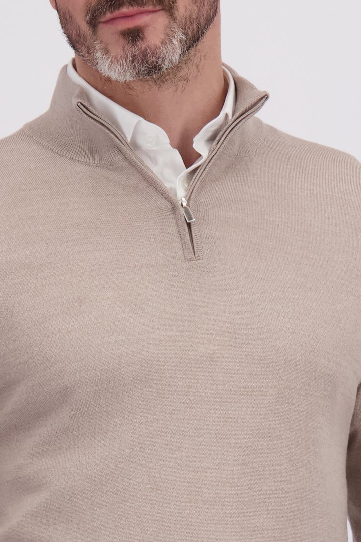 Detail van Beige wollen trui met korte rits door Dansaert Black Premium voor Heren