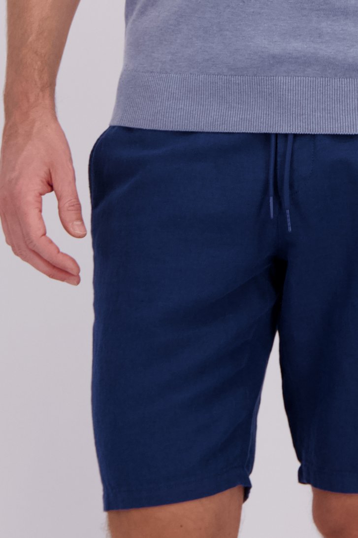 Détail de Bermuda en lin bleu foncé à taille élastique de Upper East pour Hommes