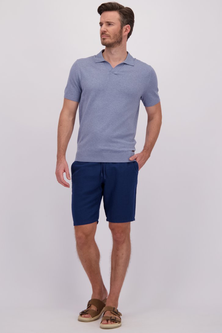 Le devant de Bermuda en lin bleu foncé à taille élastique de Upper East pour Hommes