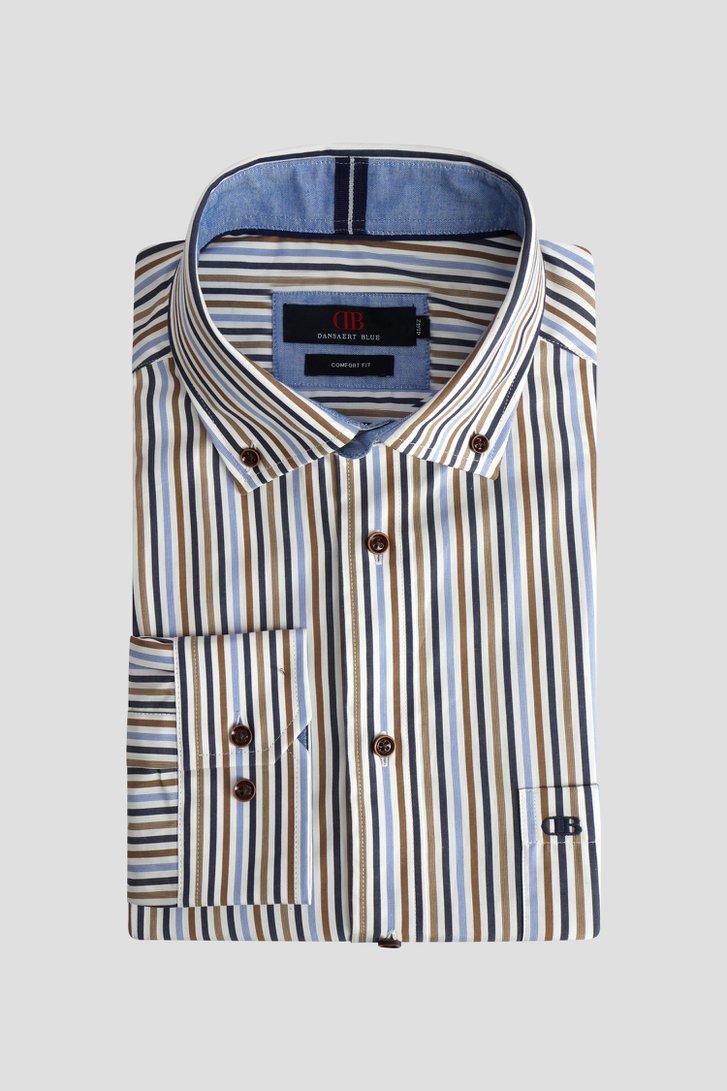 Voorkant van Blauw-bruin gestreept hemd - Comfort fit door Dansaert Blue voor Heren