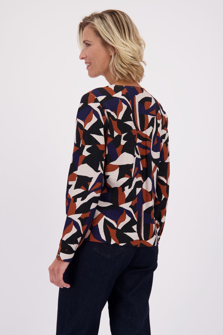 Achterkant van Blauw-bruine blouse met V-hals door Claude Arielle voor Dames