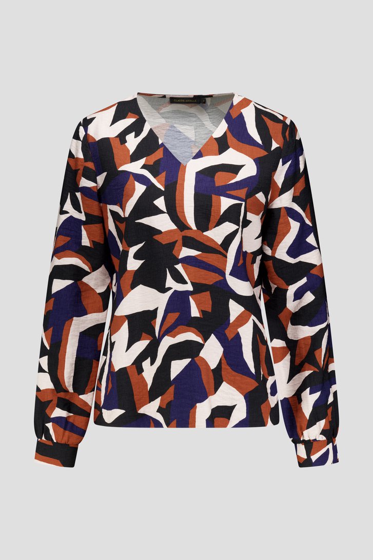 Productfoto 1 van Blauw-bruine blouse met V-hals door Claude Arielle voor Dames