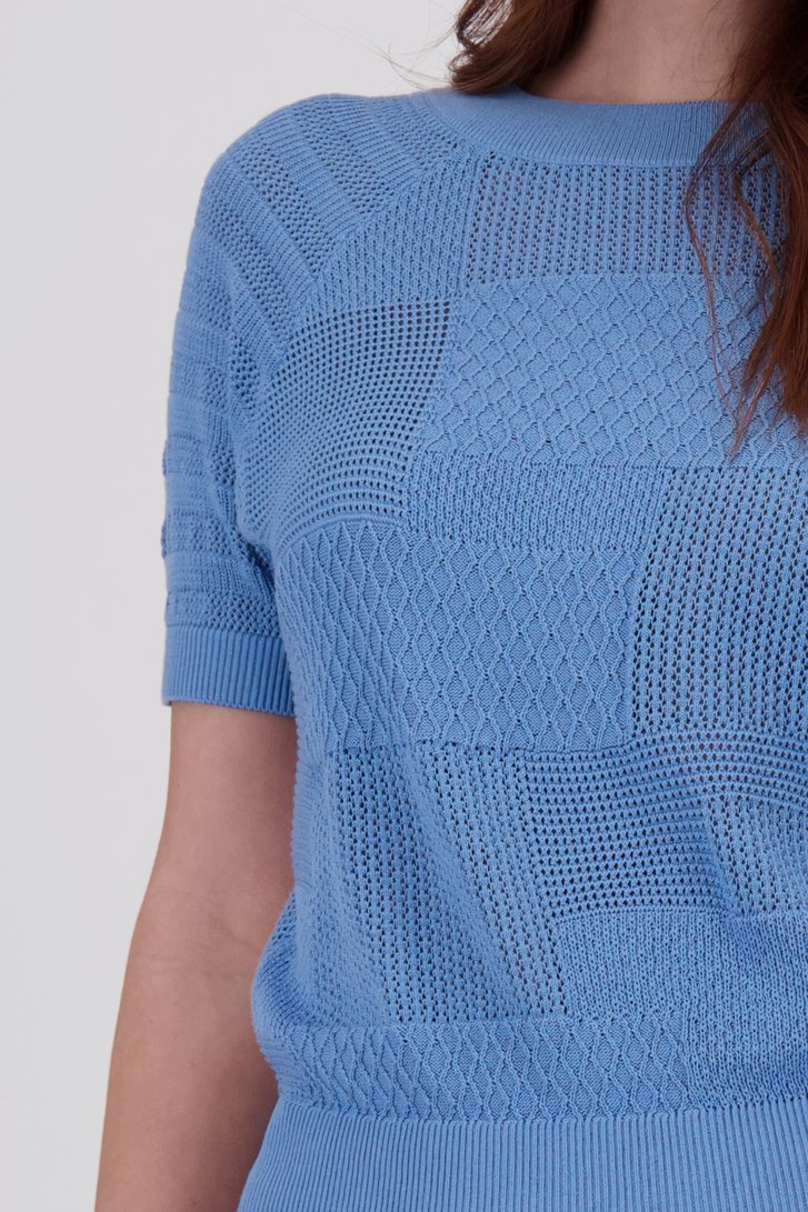 Blauw gebreid truitje met patchwork-look van Libelle voor Dames