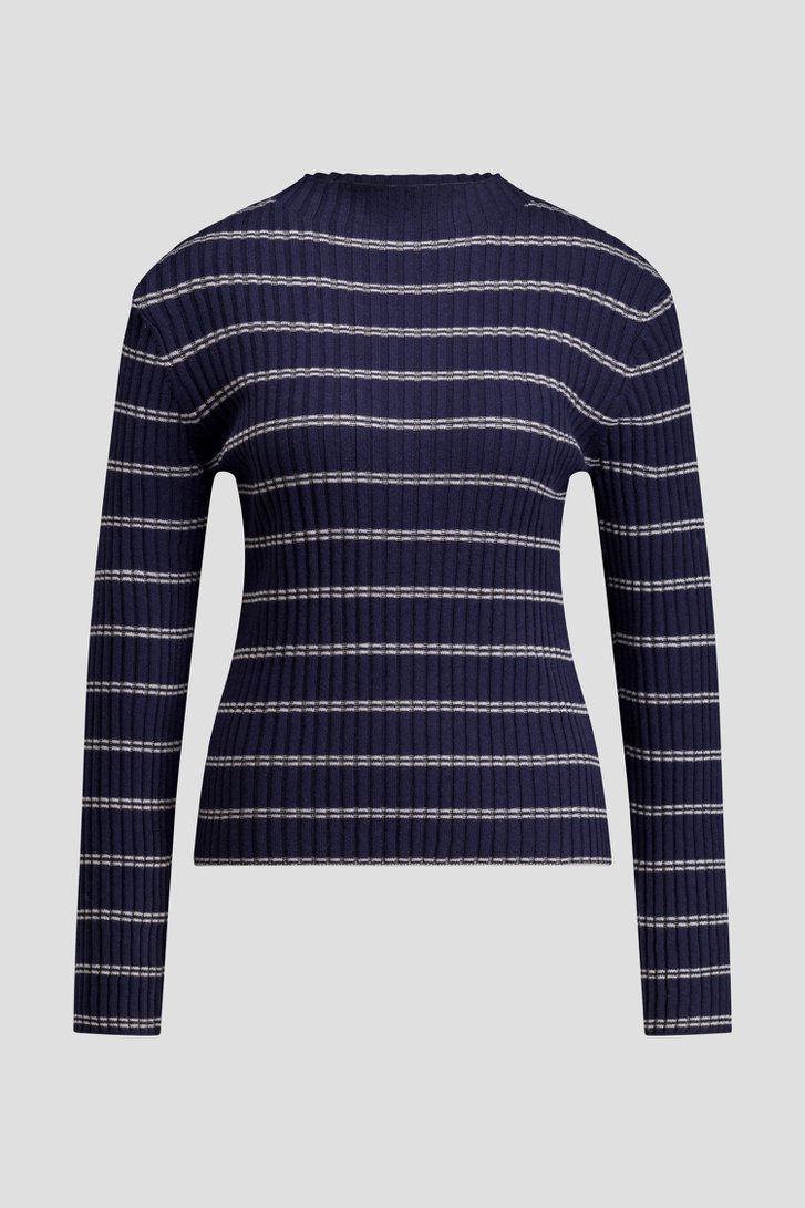 Productfoto 1 van Blauw geribd truitje met wit gestreept motief  door LŌVING voor Dames