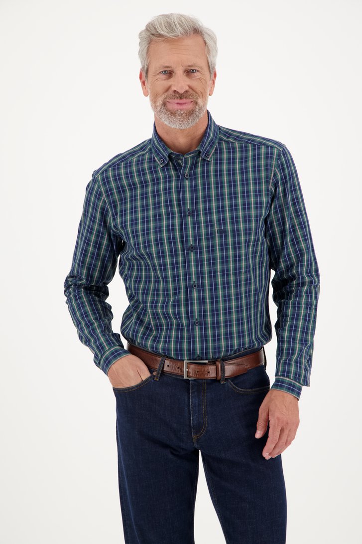 Blauw-groen geruit hemd - regular fit van Dansaert Blue voor Heren