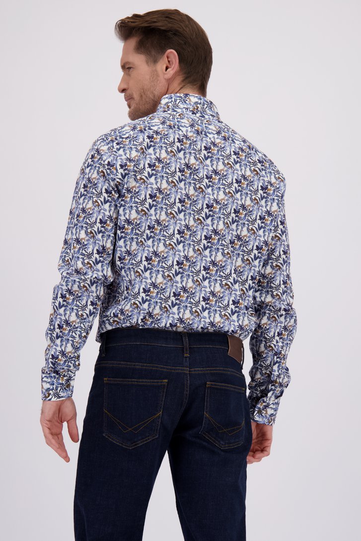 Achterkant van Blauw hemd met bladermotief - Regular fit door Dansaert Blue voor Heren