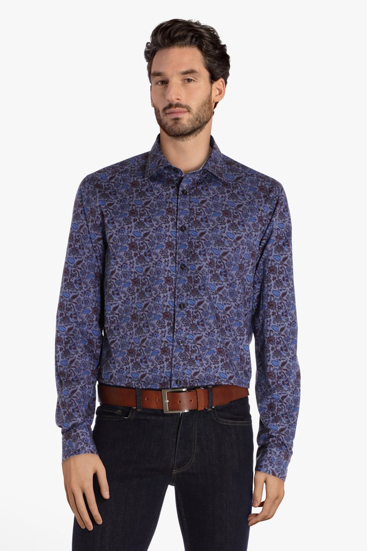 Blauw hemd met bloemenprint - regular fit van Dansaert Blue voor Heren