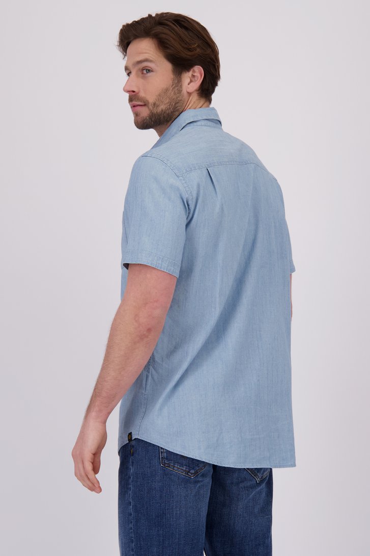 Blauw hemd met denimlook en korte mouwen van Ravøtt voor Heren