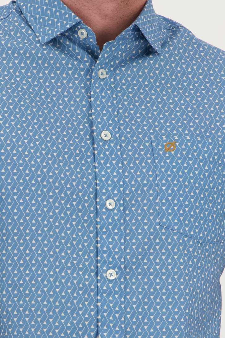 Blauw hemd met fijne grafische print - Regular fit van Ravøtt voor Heren