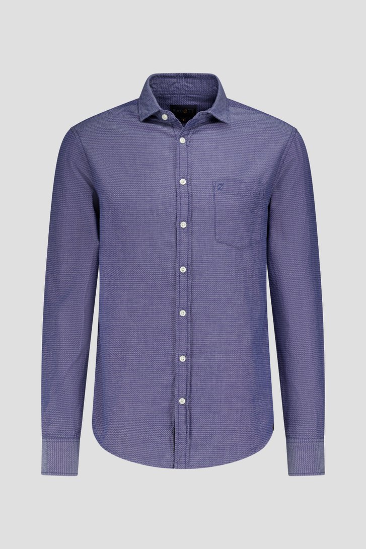 Blauw hemd met fijne print - Regular fit van Ravøtt voor Heren