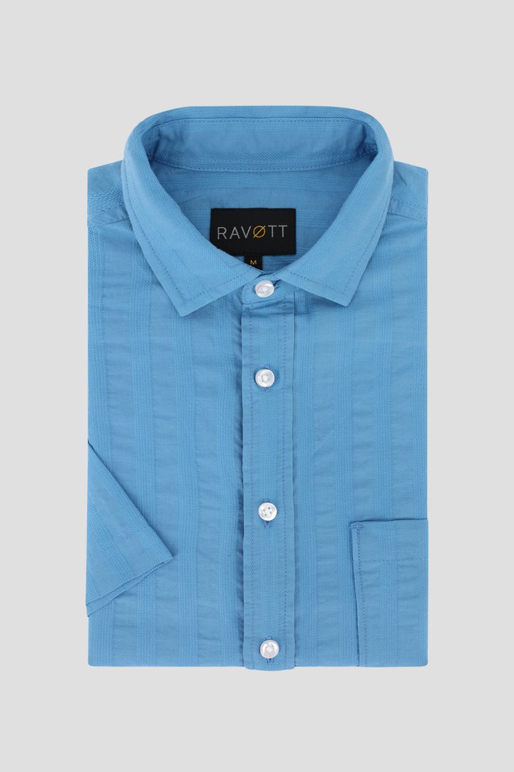 Blauw hemd met gestreepte textuur - Regular fit van Ravøtt voor Heren