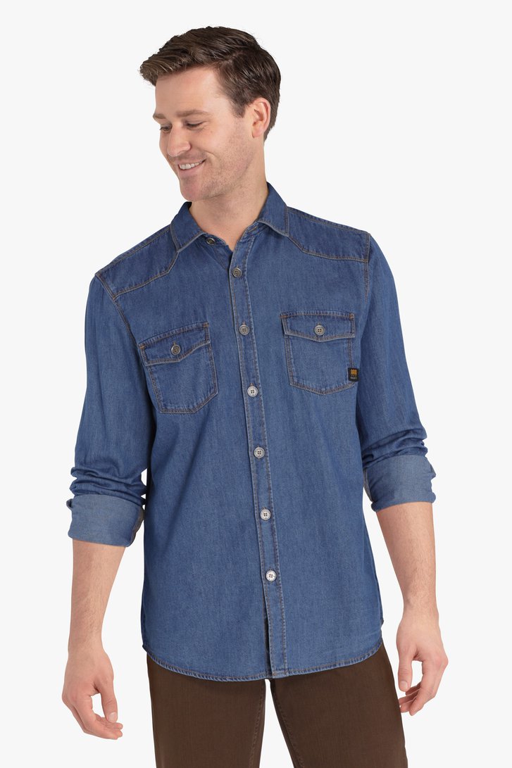 Blauw hemd met jeans look - regular fit van Ravøtt voor Heren