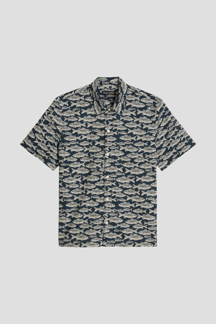 Productfoto 1 van Blauw hemd met korte mouwen en print door Marc O'Polo voor Heren