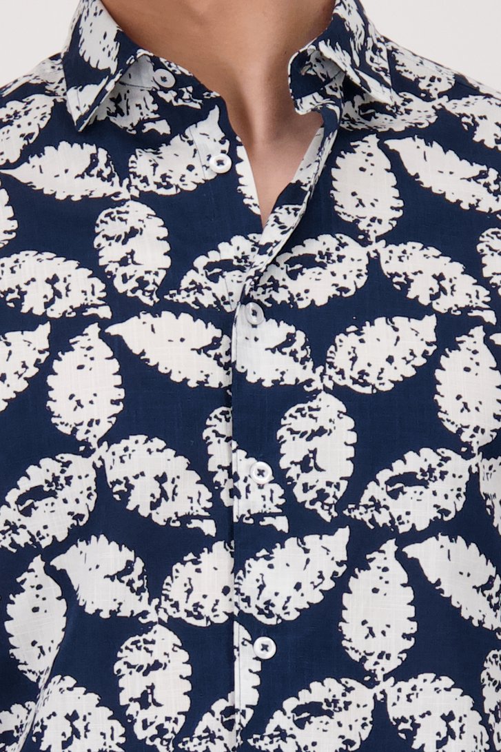 Blauw hemd met witte print - Regular fit van Casual Five voor Heren