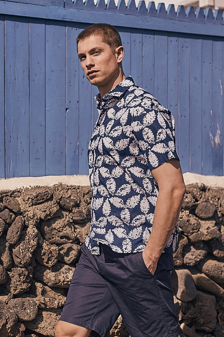 Blauw hemd met witte print - Regular fit van Casual Five voor Heren