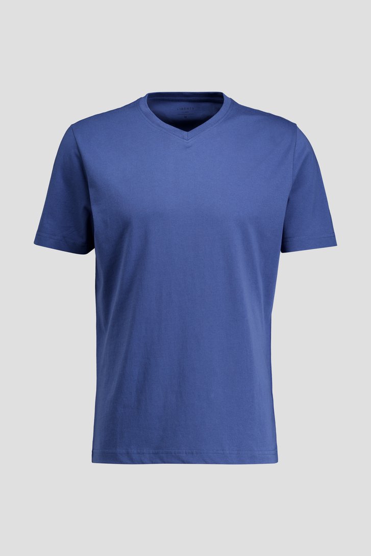 Productfoto 1 van Blauw katoenen T-shirt met V-hals door Liberty Island voor Heren