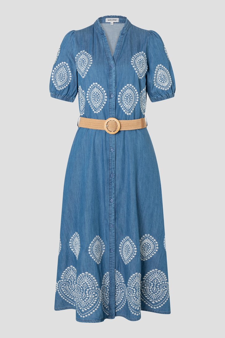Productfoto 1 van Blauw midi kleedje met geborduurd motief door More & More voor Dames