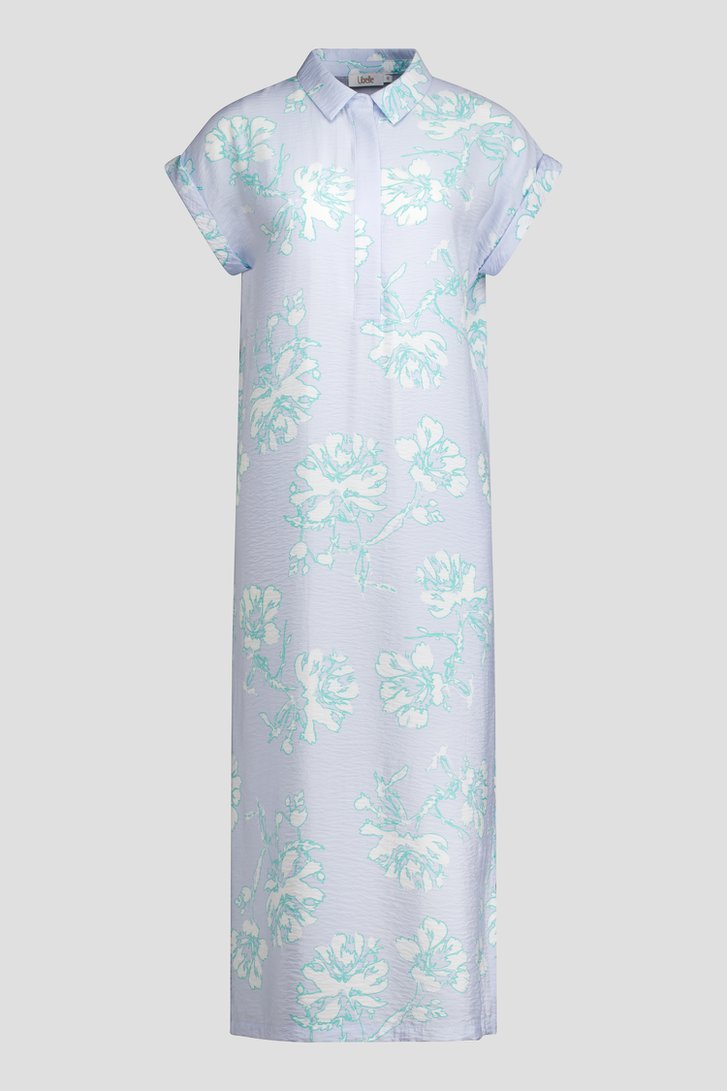 Productfoto 1 van Blauw midi kleedje met groen bloemenmotief door Libelle voor Dames