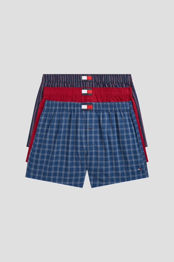 Productfoto 1 van Blauw-rode geweven boxershorts - Set van 3 door Tommy Hilfiger voor Heren