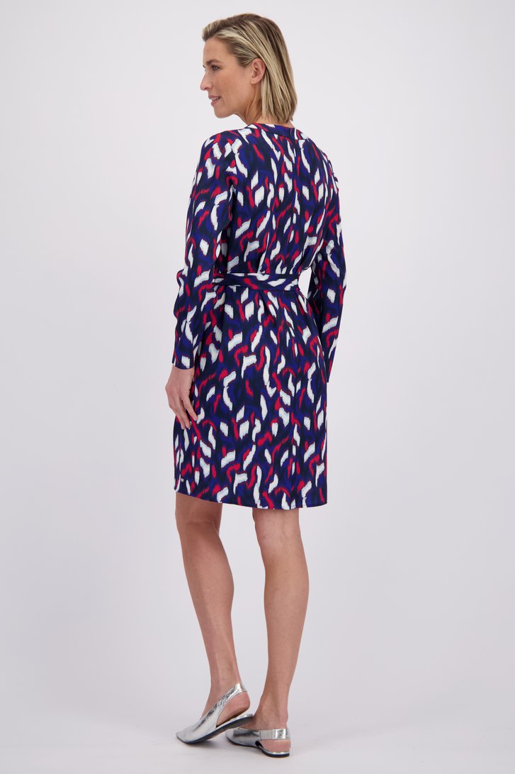 Achterkant van Blauw-rood kleedje met lange mouwen door Claude Arielle voor Dames