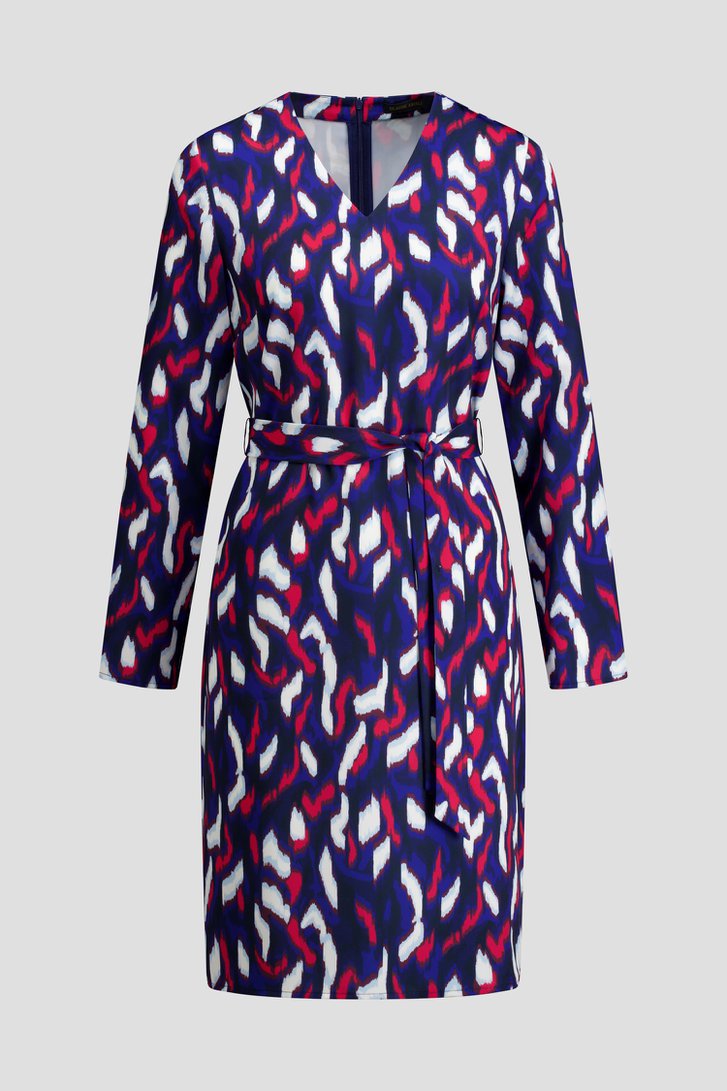 Productfoto 1 van Blauw-rood kleedje met lange mouwen door Claude Arielle voor Dames