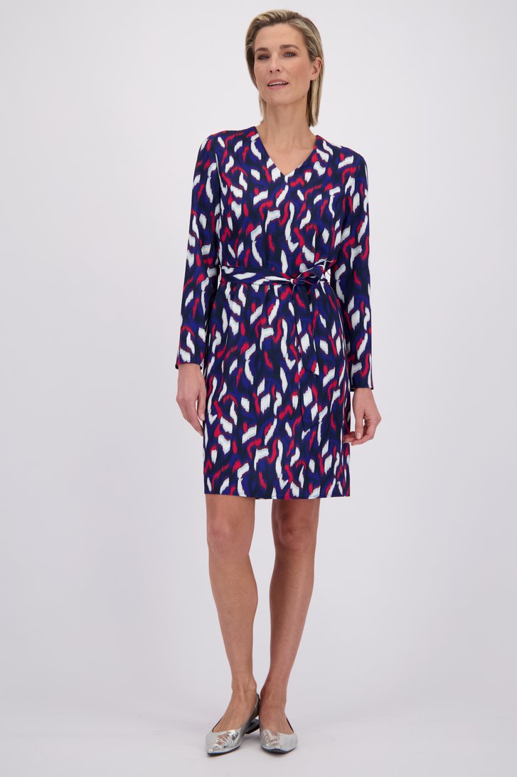 Voorkant van Blauw-rood kleedje met lange mouwen door Claude Arielle voor Dames