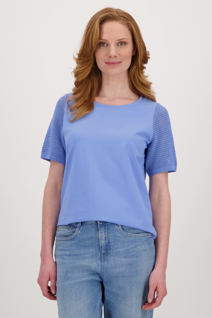 Blauw T-shirt met gehaakte mouwen van Libelle voor Dames