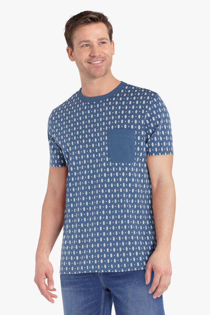 Blauw T-shirt met witte print van Ravøtt voor Heren