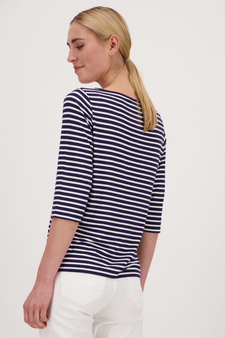 Achterkant van Blauw T-shirt met witte strepen door Liberty Island voor Dames