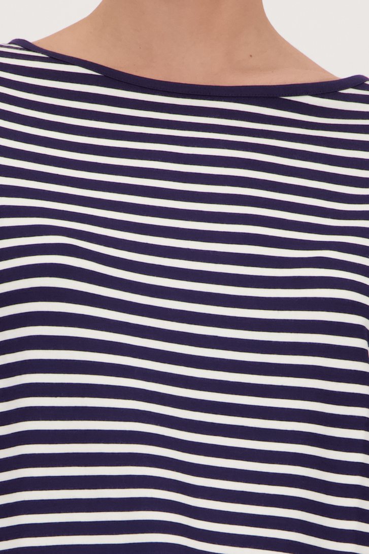 Detail van Blauw T-shirt met witte strepen door Liberty Island voor Dames