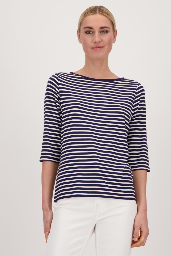 Voorkant van Blauw T-shirt met witte strepen door Liberty Island voor Dames