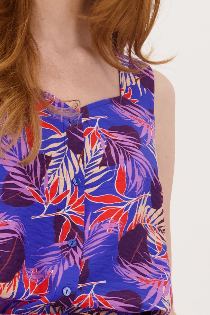 Blauw topje met bladerprint  van Libelle voor Dames