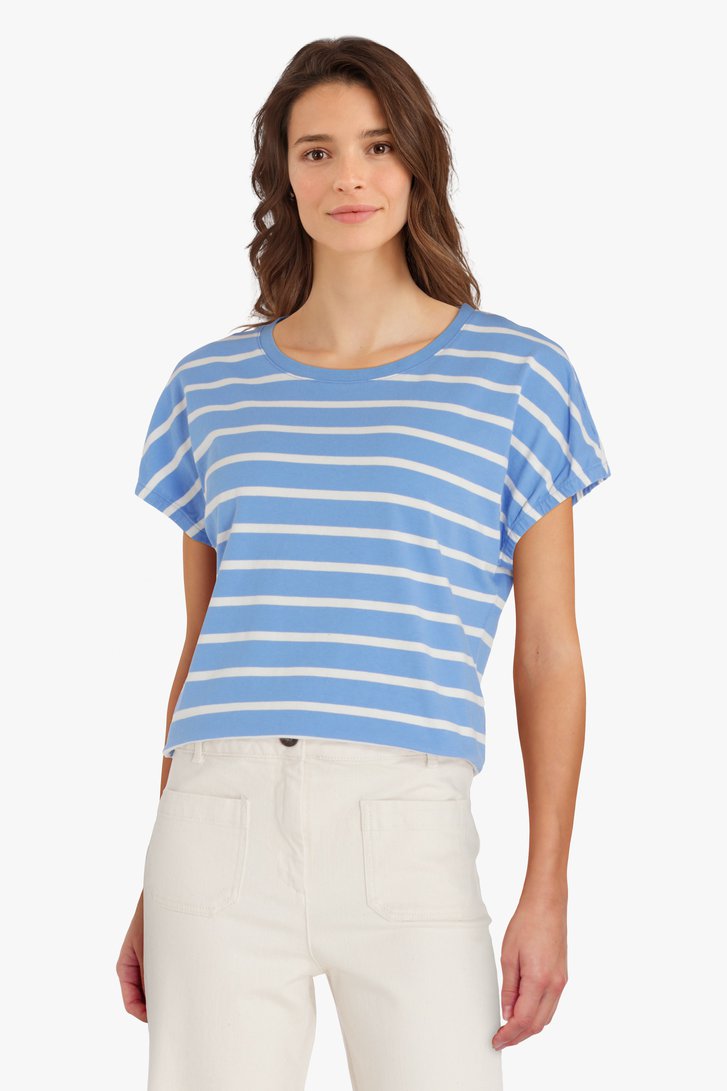 Blauw-wit gestreept katoenen T-shirt