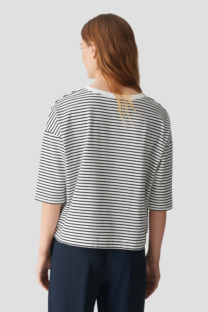 Blauw-wit gestreept T-shirt met 3/4-mouwen van Opus voor Dames