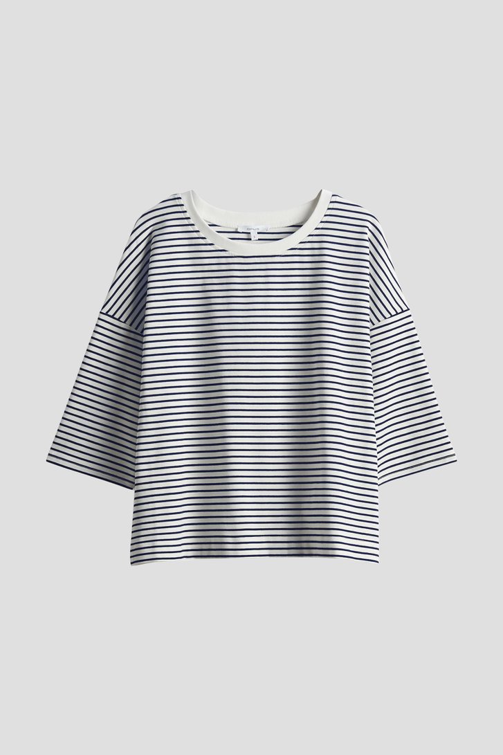 Blauw-wit gestreept T-shirt met 3/4-mouwen van Opus voor Dames