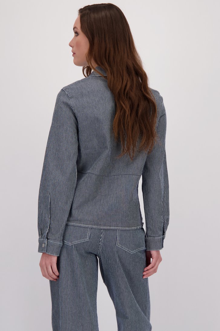 Achterkant van Blauw-wit gestreepte jeansblouse door JDY voor Dames