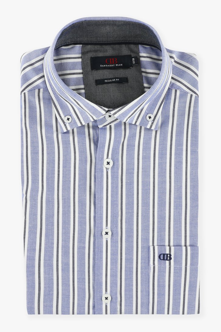 Blauw-wit-zwart gestreept hemd - regular fit