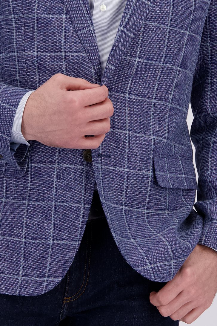 Detail van Blauwe blazer met geruit motief - Regular fit door Dansaert Black Premium voor Heren